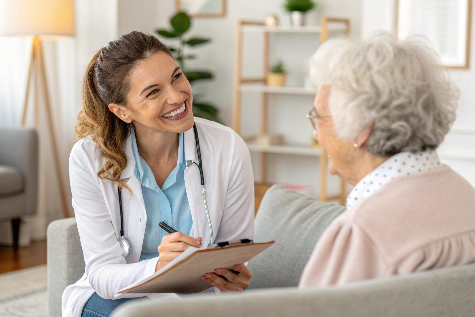 Audiologist counseling a patient with hearing aids